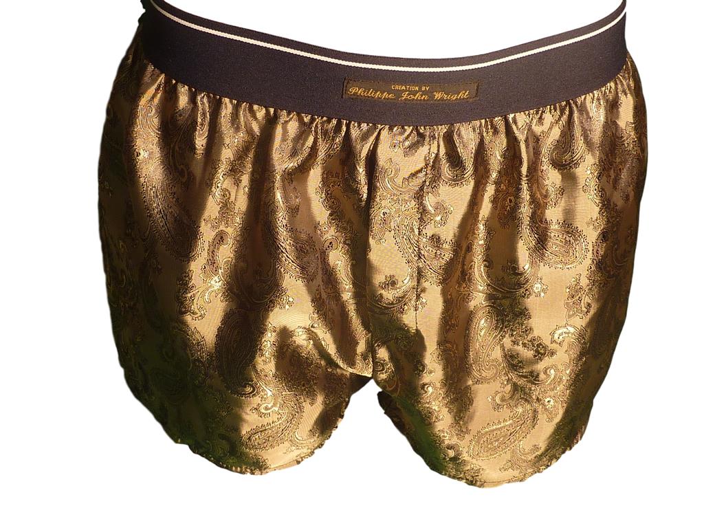 Gold Pure silk paisley Classic style Boxer shorts